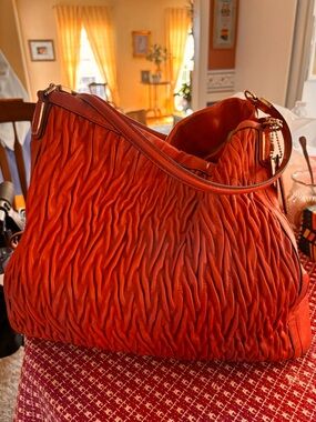 Coach  Ruched Leather Hobo Bag with Gold Hardware